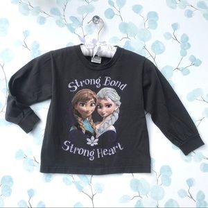 Disney Kids FROZEN Anna & Elsa Charcoal Gray Graphic Tee TShirt Long Sleeve Top